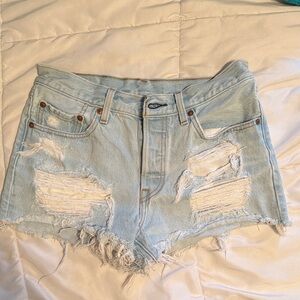Distress Levi’s denim shorts